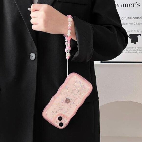 Iphone 16 16 Pro 16 Pro Max Cute Trendy Kawaii Glitter Case with Wrist Strap - Picture 3 of 5